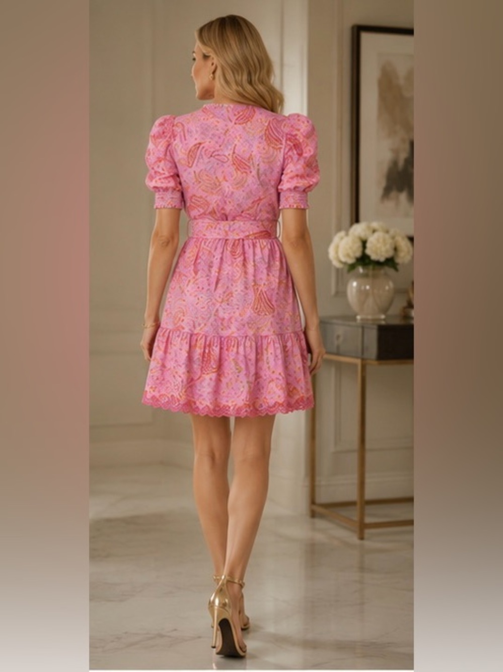 Hale Bob Elaina Cotton Poplin Paisley Mini Dress Pink XL NWT - Picture 2 of 5